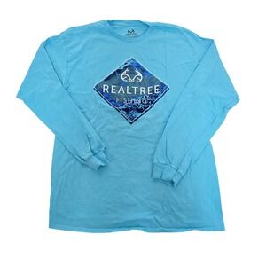 Realtree Fishing Mens Long Sleeve Graphic T-Shirt Light Blue Large L 42-44 EUC